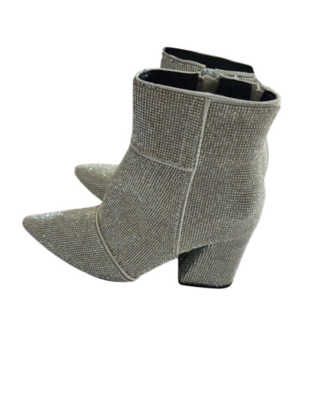 SILVER TONE RHINESTONE CHUNKY HEEL ANKLE BOOT SZ 6½ NWT